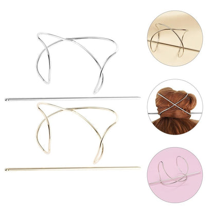 FRCOLOR 2-Pack Metal Hair Pins for Women - Anti-Slip Bun Holder Clips with Stick, Vintage Style Slide Accessories for Secure Updos and Everyday Hairstyles (Gold, Silver)