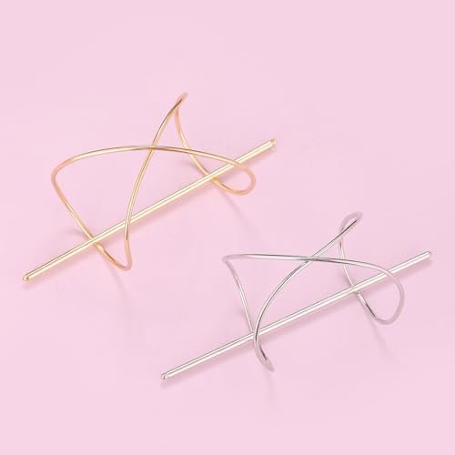 FRCOLOR 2-Pack Metal Hair Pins for Women - Anti-Slip Bun Holder Clips with Stick, Vintage Style Slide Accessories for Secure Updos and Everyday Hairstyles (Gold, Silver) - görsel 4