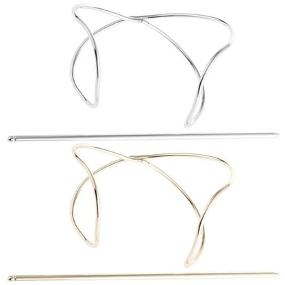 FRCOLOR 2-Pack Metal Hair Pins for Women - Anti-Slip Bun Holder Clips with Stick, Vintage Style Slide Accessories for Secure Updos and Everyday Hairstyles (Gold, Silver)