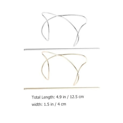 FRCOLOR 2-Pack Metal Hair Pins for Women - Anti-Slip Bun Holder Clips with Stick, Vintage Style Slide Accessories for Secure Updos and Everyday Hairstyles (Gold, Silver)