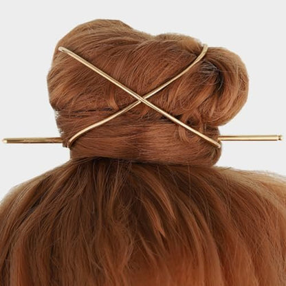 FRCOLOR 2-Pack Metal Hair Pins for Women - Anti-Slip Bun Holder Clips with Stick, Vintage Style Slide Accessories for Secure Updos and Everyday Hairstyles (Gold, Silver)