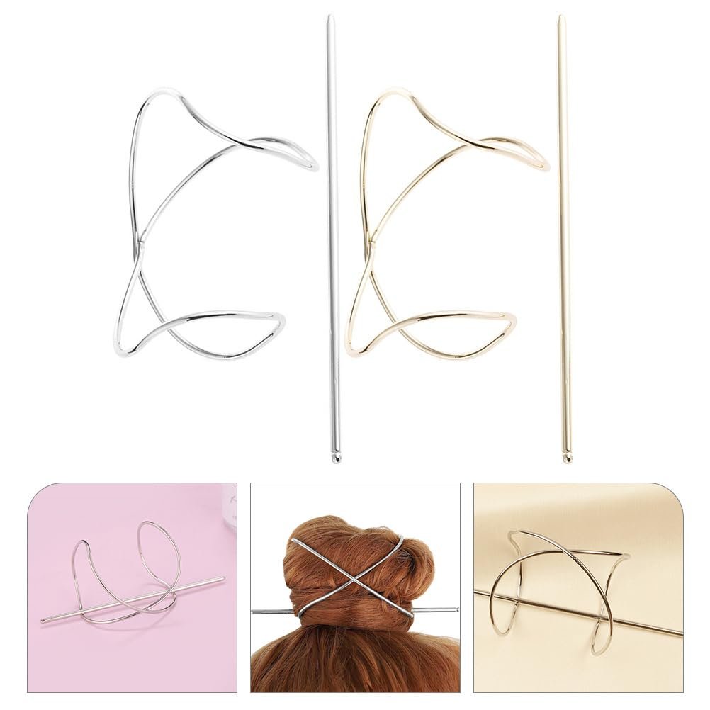 FRCOLOR 2-Pack Metal Hair Pins for Women - Anti-Slip Bun Holder Clips with Stick, Vintage Style Slide Accessories for Secure Updos and Everyday Hairstyles (Gold, Silver) - görsel 15