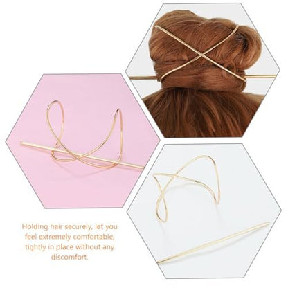 FRCOLOR 2-Pack Metal Hair Pins for Women - Anti-Slip Bun Holder Clips with Stick, Vintage Style Slide Accessories for Secure Updos and Everyday Hairstyles (Gold, Silver)