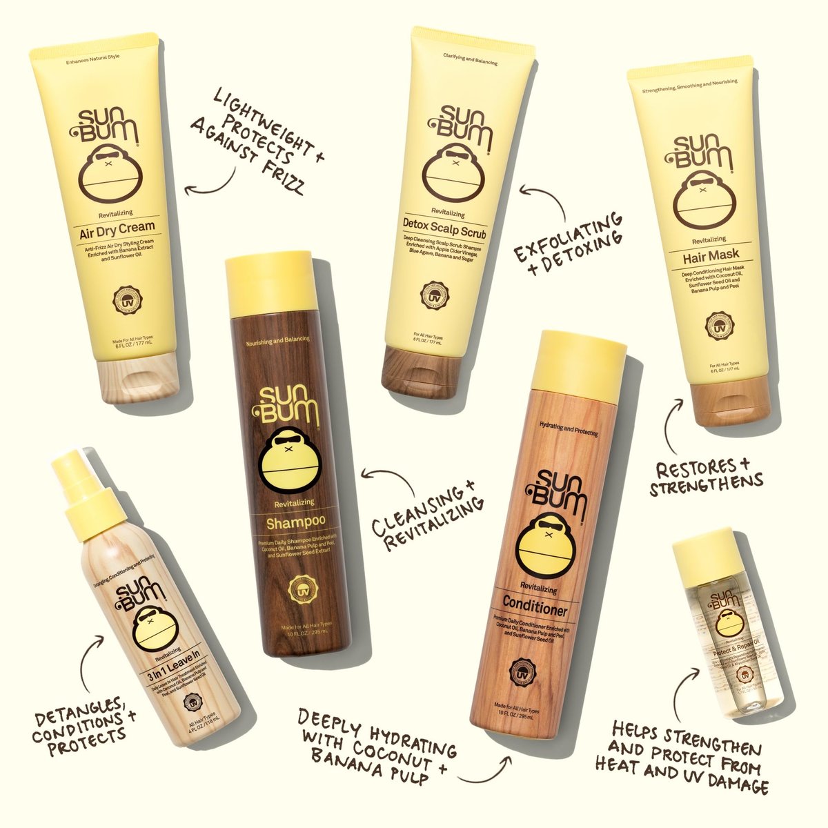Sun Bum Revitalizing Shampoo and Conditioner Set - Vegan, Cruelty Free, Hydrating & Moisturizing Hair Care - 10 oz Each (Pack of 2) Avelisse