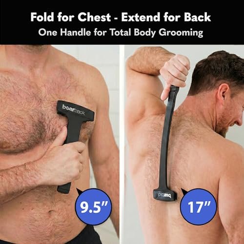 Bearback Back Shaver for Men – Effortless 17” Folding Handle, Pivoting Triple Blade Technology – Part of the Bearback Interchangeable Grooming System Avelisse