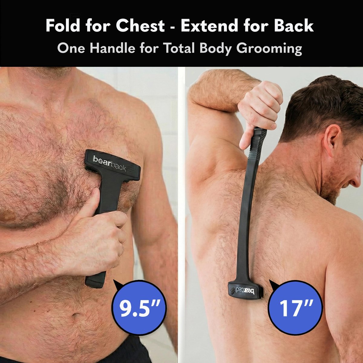 Bearback Back Shaver for Men – Effortless 17” Folding Handle, Pivoting Triple Blade Technology – Part of the Bearback Interchangeable Grooming System Avelisse