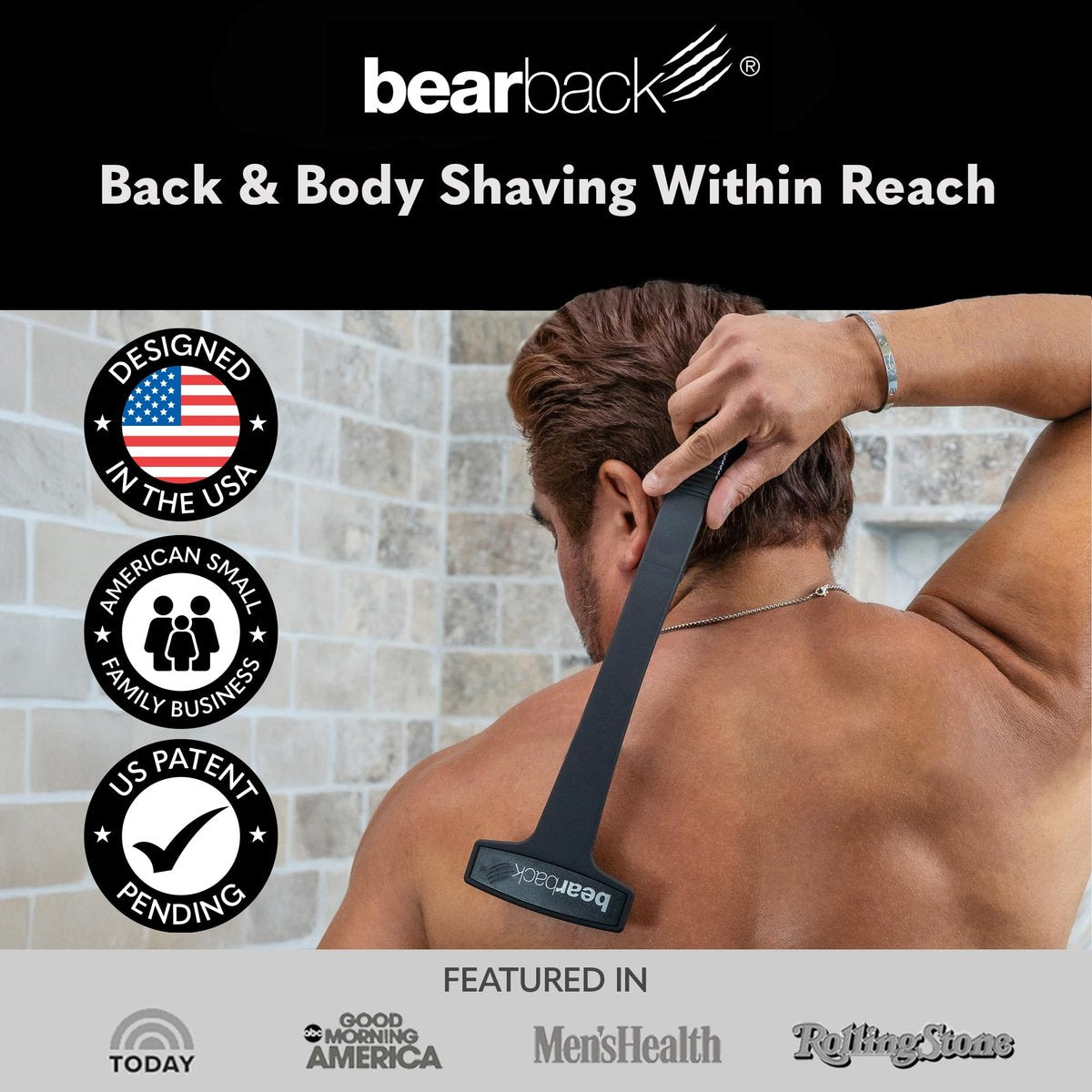 Bearback Back Shaver for Men – Effortless 17” Folding Handle, Pivoting Triple Blade Technology – Part of the Bearback Interchangeable Grooming System Avelisse