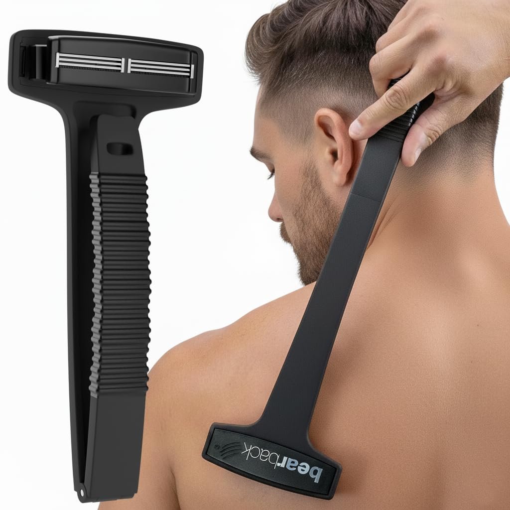Bearback Back Shaver for Men – Effortless 17” Folding Handle, Pivoting Triple Blade Technology – Part of the Bearback Interchangeable Grooming System Avelisse