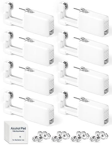 Yiorxu 8 Pack Ear Piercing Kit Disposable - Painless Piercing Gun with Surgical Stainless Steel 4mm CZ Studs, At-Home Self-Piercing Kit for Women, Men, Girls, Boys Avelisse