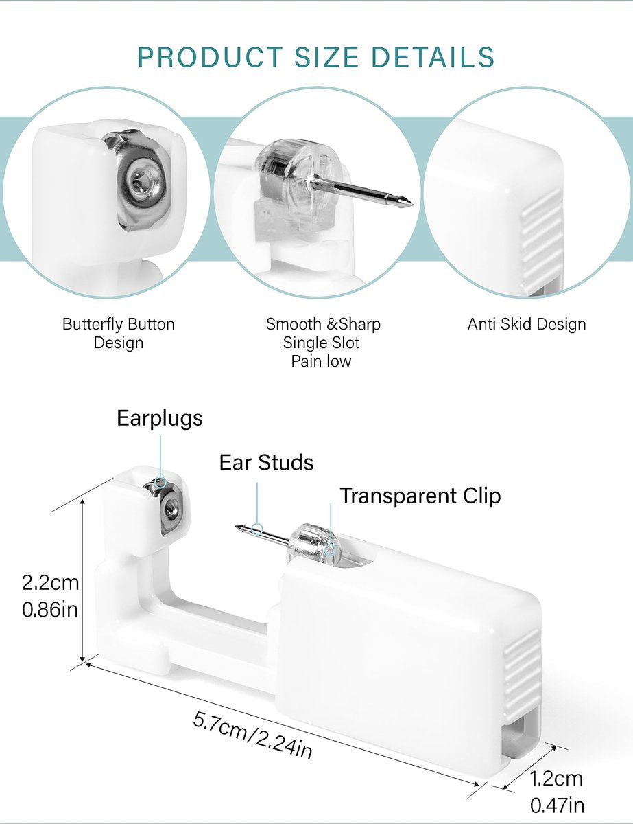 Yiorxu 8 Pack Ear Piercing Kit Disposable - Painless Piercing Gun with Surgical Stainless Steel 4mm CZ Studs, At-Home Self-Piercing Kit for Women, Men, Girls, Boys Avelisse