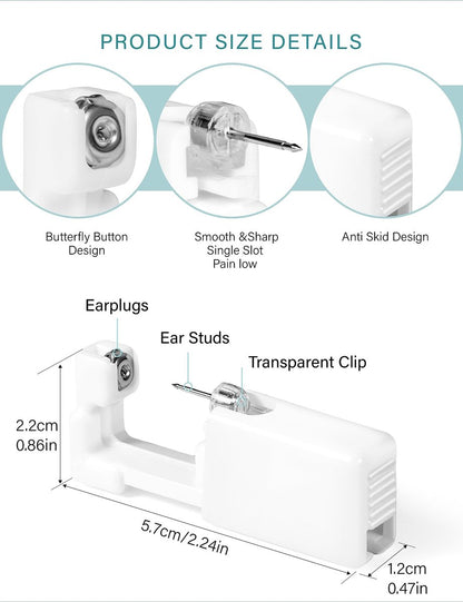 Yiorxu 8 Pack Ear Piercing Kit Disposable - Painless Piercing Gun with Surgical Stainless Steel 4mm CZ Studs, At-Home Self-Piercing Kit for Women, Men, Girls, Boys Avelisse