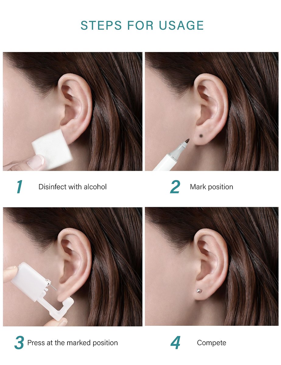Yiorxu 8 Pack Ear Piercing Kit Disposable - Painless Piercing Gun with Surgical Stainless Steel 4mm CZ Studs, At-Home Self-Piercing Kit for Women, Men, Girls, Boys Avelisse