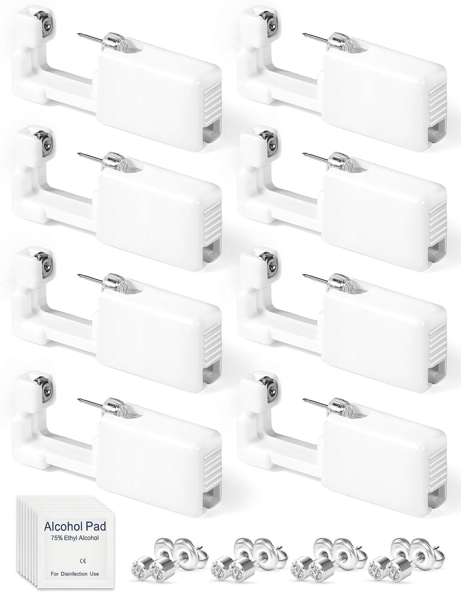 Yiorxu 8 Pack Ear Piercing Kit Disposable - Painless Piercing Gun with Surgical Stainless Steel 4mm CZ Studs, At-Home Self-Piercing Kit for Women, Men, Girls, Boys Avelisse
