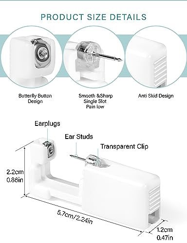 Yiorxu 8 Pack Ear Piercing Kit Disposable - Painless Piercing Gun with Surgical Stainless Steel 4mm CZ Studs, At-Home Self-Piercing Kit for Women, Men, Girls, Boys Avelisse