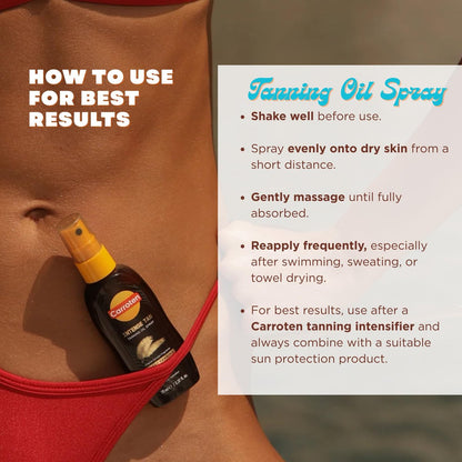 Carroten Intensive Tanning Oil Spray | Travel Size Browning Tan Accelerator | Carrot & Coconut Oils with Vitamin A & E for Silky Hydration | Water Resistant | TSA Approved | Made in Greece | 2.3 oz Avelisse