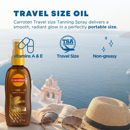 Carroten Intensive Tanning Oil Spray | Travel Size Browning Tan Accelerator | Carrot & Coconut Oils with Vitamin A & E for Silky Hydration | Water Resistant | TSA Approved | Made in Greece | 2.3 oz Avelisse