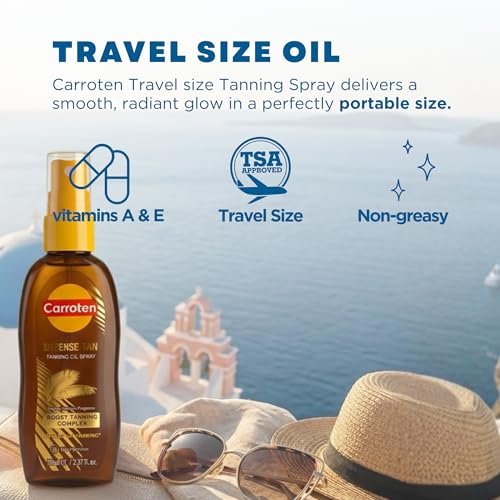 Carroten Intensive Tanning Oil Spray | Travel Size Browning Tan Accelerator | Carrot & Coconut Oils with Vitamin A & E for Silky Hydration | Water Resistant | TSA Approved | Made in Greece | 2.3 oz Avelisse