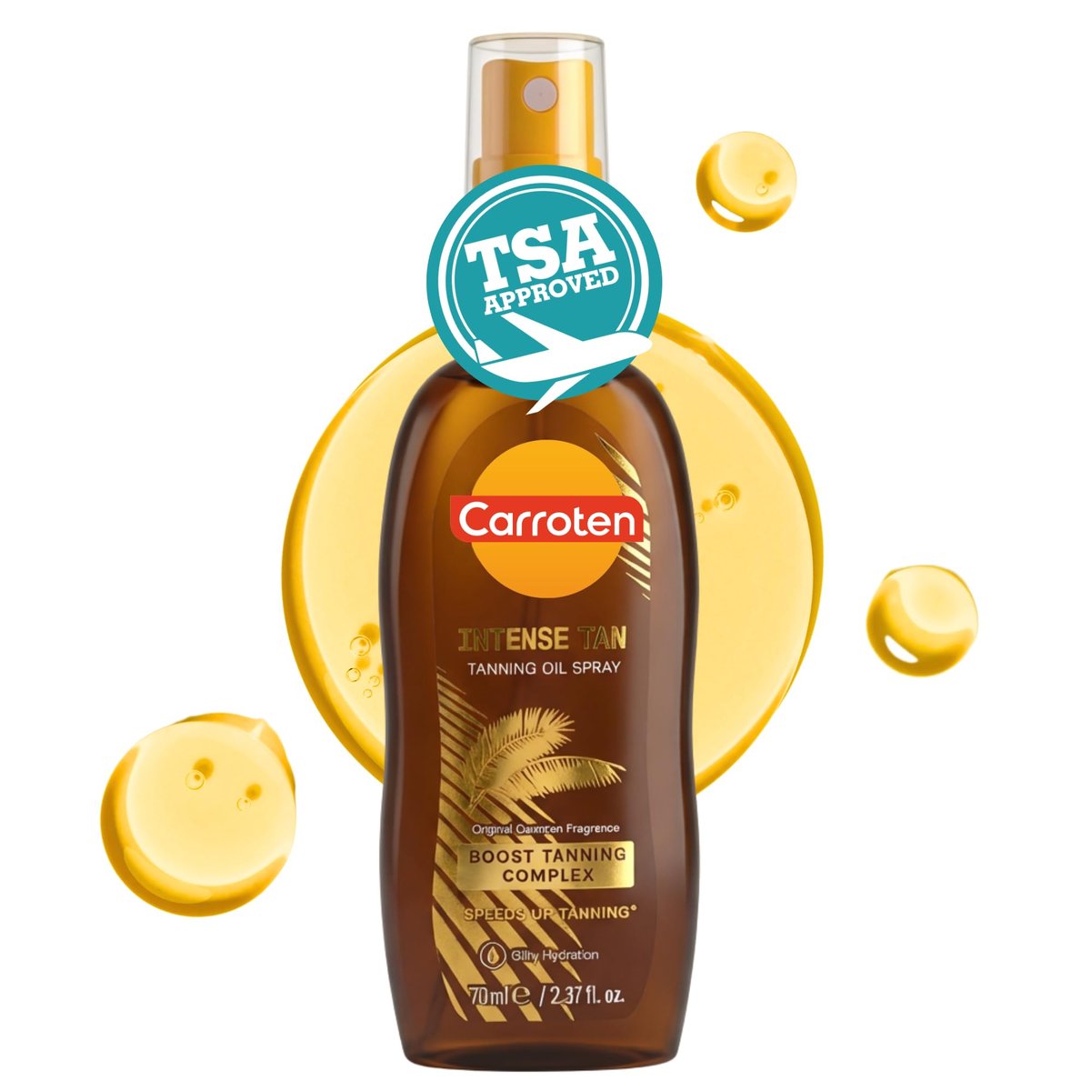 Carroten Intensive Tanning Oil Spray | Travel Size Browning Tan Accelerator | Carrot & Coconut Oils with Vitamin A & E for Silky Hydration | Water Resistant | TSA Approved | Made in Greece | 2.3 oz Avelisse