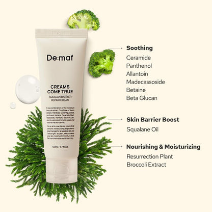 Creams Come True Squalane Barrier Repair Cream | Korean Face Moisturizer with Squalane Oil, Ceramides & Panthenol | K Beauty Skincare for Glass Skin (1.7 fl oz) Avelisse
