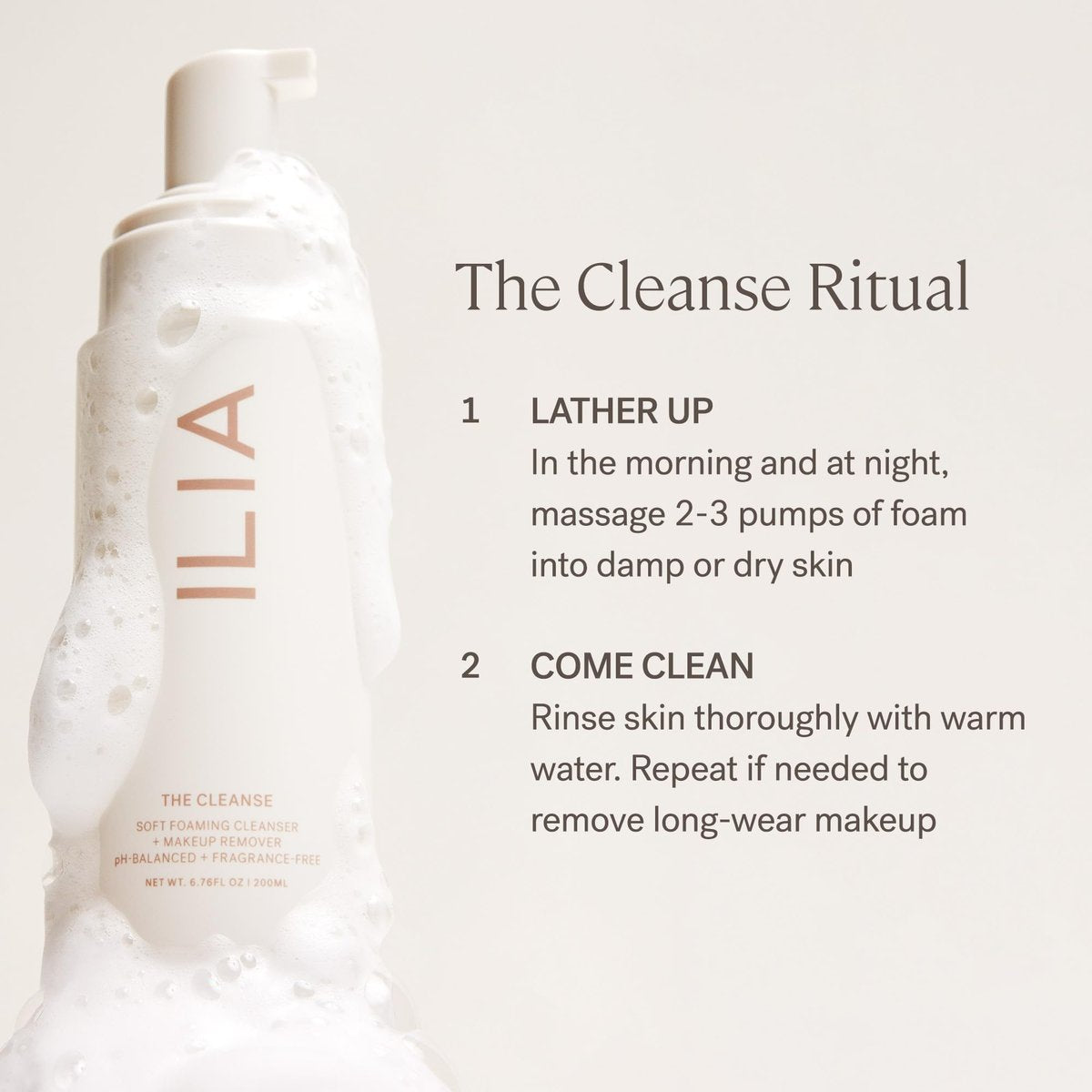 ILIA The Cleanse Soft Foaming Cleanser + Makeup Remover - Non-Toxic, Vegan, Cruelty-Free Face Wash (6.76 fl oz) Avelisse