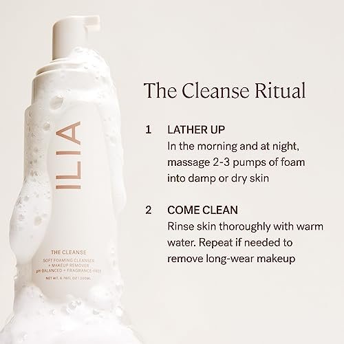ILIA The Cleanse Soft Foaming Cleanser + Makeup Remover - Non-Toxic, Vegan, Cruelty-Free Face Wash (6.76 fl oz) Avelisse