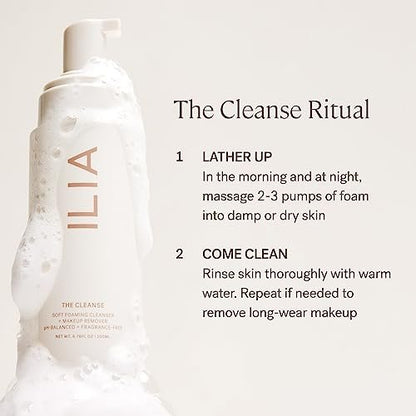 ILIA The Cleanse Soft Foaming Cleanser + Makeup Remover - Non-Toxic, Vegan, Cruelty-Free Face Wash (6.76 fl oz) Avelisse