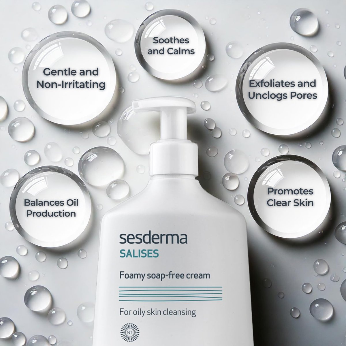 Sesderma SALISES Foamy Soap-Free Cream, Gentle Face Wash for Oily & Acne-Prone Skin, Salicylic Acid Pore Cleanser, 8.5 fl oz Avelisse