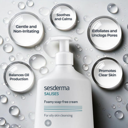 Sesderma SALISES Foamy Soap-Free Cream, Gentle Face Wash for Oily & Acne-Prone Skin, Salicylic Acid Pore Cleanser, 8.5 fl oz Avelisse