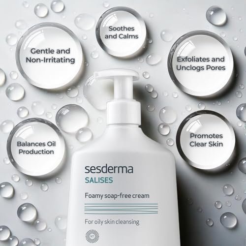 Sesderma SALISES Foamy Soap-Free Cream, Gentle Face Wash for Oily & Acne-Prone Skin, Salicylic Acid Pore Cleanser, 8.5 fl oz Avelisse