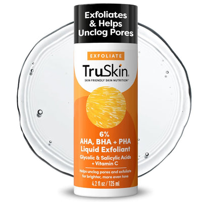 TruSkin BHA Liquid Exfoliant & Toner for Face - Triple Acid AHA BHA PHA Exfoliator with Salicylic, Glycolic Acid & Vitamin C - Improves Look of Tone & Texture, Unclogs Pores, 4.2 fl oz Avelisse