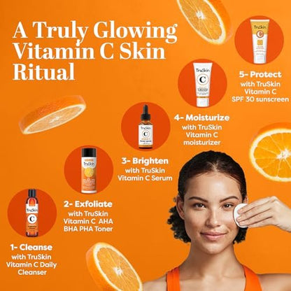 TruSkin BHA Liquid Exfoliant & Toner for Face - Triple Acid AHA BHA PHA Exfoliator with Salicylic, Glycolic Acid & Vitamin C - Improves Look of Tone & Texture, Unclogs Pores, 4.2 fl oz Avelisse