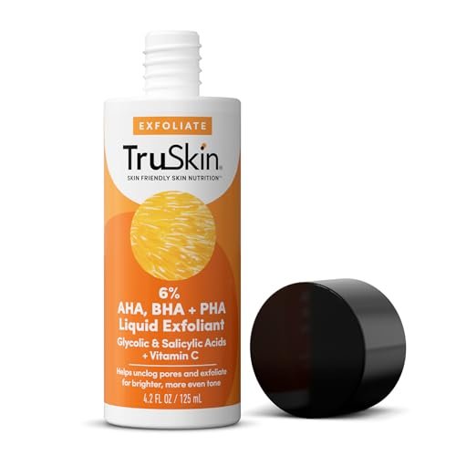 TruSkin BHA Liquid Exfoliant & Toner for Face - Triple Acid AHA BHA PHA Exfoliator with Salicylic, Glycolic Acid & Vitamin C - Improves Look of Tone & Texture, Unclogs Pores, 4.2 fl oz Avelisse