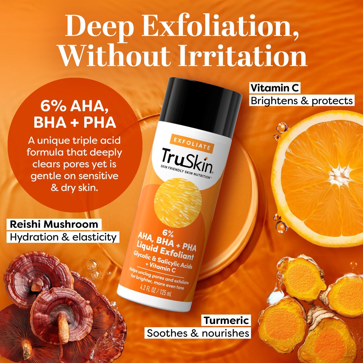 TruSkin BHA Liquid Exfoliant & Toner for Face - Triple Acid AHA BHA PHA Exfoliator with Salicylic, Glycolic Acid & Vitamin C - Improves Look of Tone & Texture, Unclogs Pores, 4.2 fl oz Avelisse