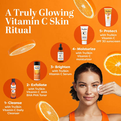 TruSkin BHA Liquid Exfoliant & Toner for Face - Triple Acid AHA BHA PHA Exfoliator with Salicylic, Glycolic Acid & Vitamin C - Improves Look of Tone & Texture, Unclogs Pores, 4.2 fl oz Avelisse