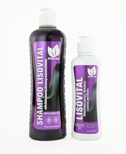 Natural Sant Liso Vital Duo Kit - Shampoo & Leave-In Conditioner with Red Onion Extract, Biotin & Rosemary for Anti-Frizz and Heat Protection Avelisse