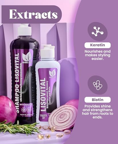 Natural Sant Liso Vital Duo Kit - Shampoo & Leave-In Conditioner with Red Onion Extract, Biotin & Rosemary for Anti-Frizz and Heat Protection Avelisse