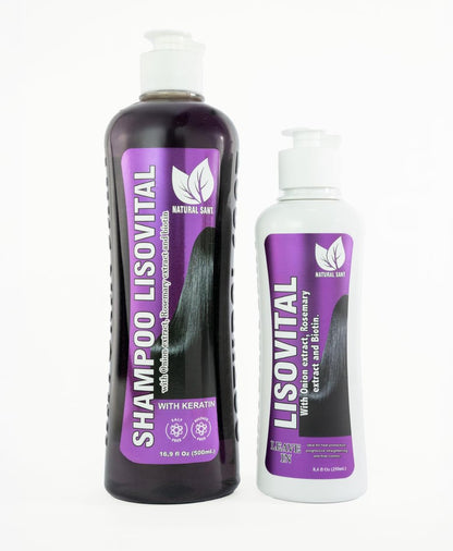 Natural Sant Liso Vital Duo Kit - Shampoo & Leave-In Conditioner with Red Onion Extract, Biotin & Rosemary for Anti-Frizz and Heat Protection Avelisse