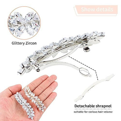 WHAVEL 2PCS Rhinestone Hair Clips - Crystal Leaf Vintage Bridal Barrettes for Weddings, Brides, and Bridesmaids (Gold, Silver)