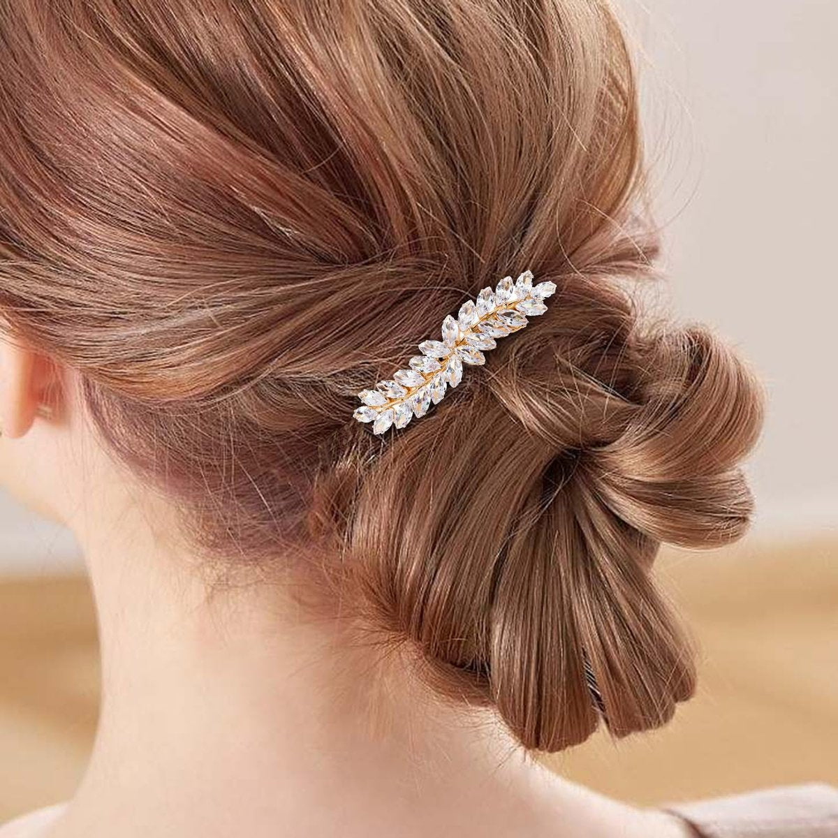 WHAVEL 2PCS Rhinestone Hair Clips - Crystal Leaf Vintage Bridal Barrettes for Weddings, Brides, and Bridesmaids (Gold, Silver) - görsel 3