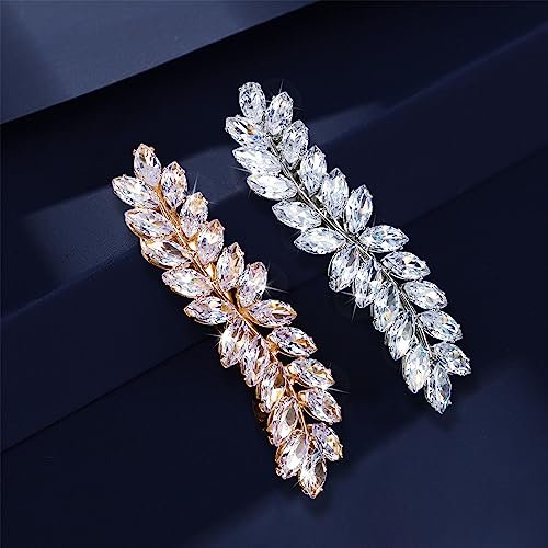 WHAVEL 2PCS Rhinestone Hair Clips - Crystal Leaf Vintage Bridal Barrettes for Weddings, Brides, and Bridesmaids (Gold, Silver) - görsel 2