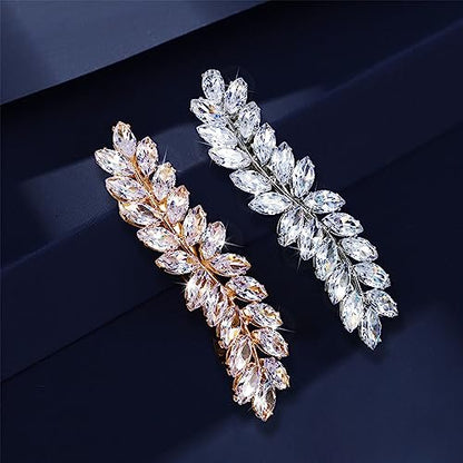 WHAVEL 2PCS Rhinestone Hair Clips - Crystal Leaf Vintage Bridal Barrettes for Weddings, Brides, and Bridesmaids (Gold, Silver)