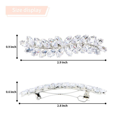 WHAVEL 2PCS Rhinestone Hair Clips - Crystal Leaf Vintage Bridal Barrettes for Weddings, Brides, and Bridesmaids (Gold, Silver)