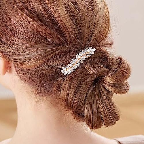 WHAVEL 2PCS Rhinestone Hair Clips - Crystal Leaf Vintage Bridal Barrettes for Weddings, Brides, and Bridesmaids (Gold, Silver) - görsel 4