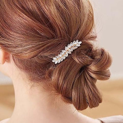 WHAVEL 2PCS Rhinestone Hair Clips - Crystal Leaf Vintage Bridal Barrettes for Weddings, Brides, and Bridesmaids (Gold, Silver)