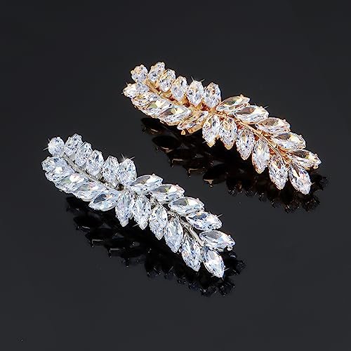 WHAVEL 2PCS Rhinestone Hair Clips - Crystal Leaf Vintage Bridal Barrettes for Weddings, Brides, and Bridesmaids (Gold, Silver) - görsel 8