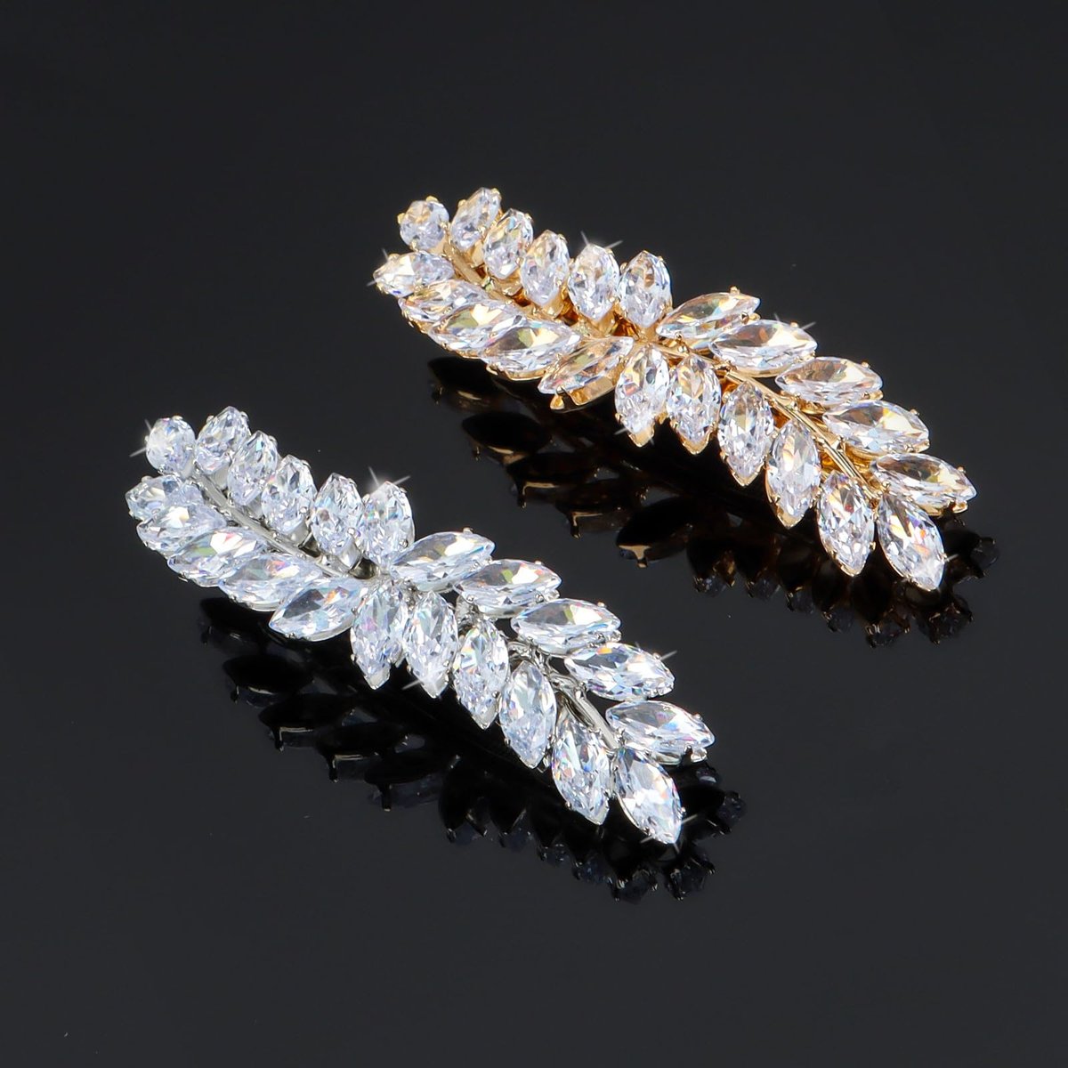 WHAVEL 2PCS Rhinestone Hair Clips - Crystal Leaf Vintage Bridal Barrettes for Weddings, Brides, and Bridesmaids (Gold, Silver) - görsel 7