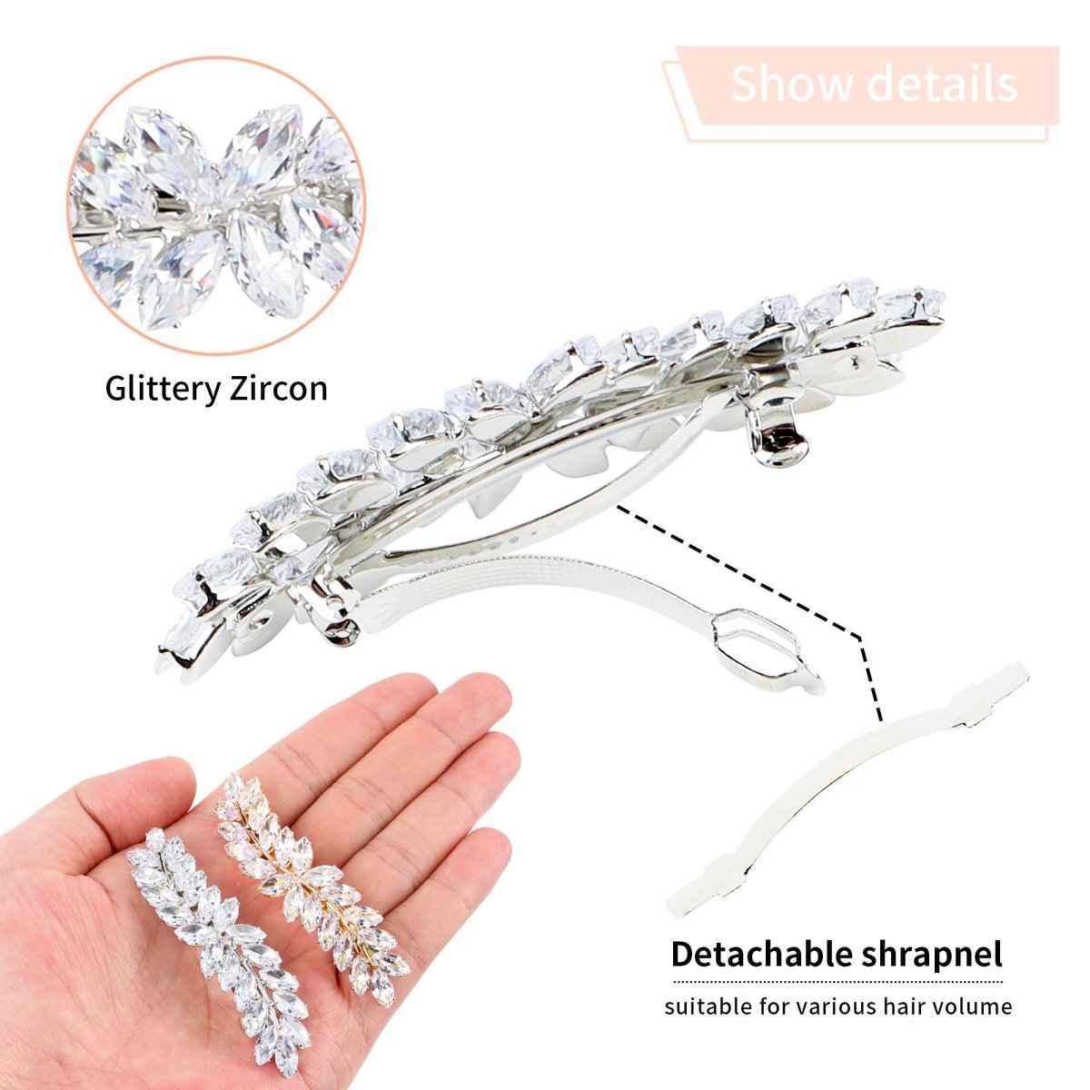 WHAVEL 2PCS Rhinestone Hair Clips - Crystal Leaf Vintage Bridal Barrettes for Weddings, Brides, and Bridesmaids (Gold, Silver) - görsel 9