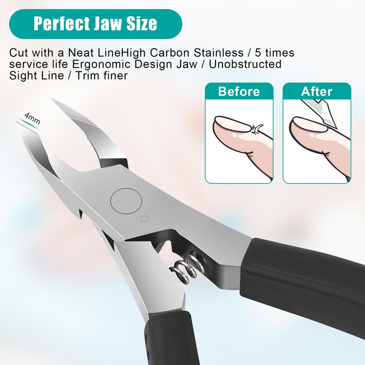 Diesisa Cuticle Trimmer - 4mm Jaw Extremely Sharp Cuticle Clippers for Nails with Silicone Handle, Non-Slip Professional Steel Cuticle Cutter, Dead Skin Remover Stainless Cuticle Remover Tool - görsel 5