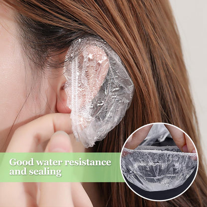 200 Pcs Clear Disposable Ear Protectors – Waterproof Ear Covers for Bathing, Hair Coloring & Beauty Treatments