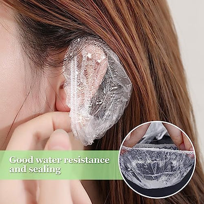 200 Pcs Clear Disposable Ear Protectors – Waterproof Ear Covers for Bathing, Hair Coloring & Beauty Treatments